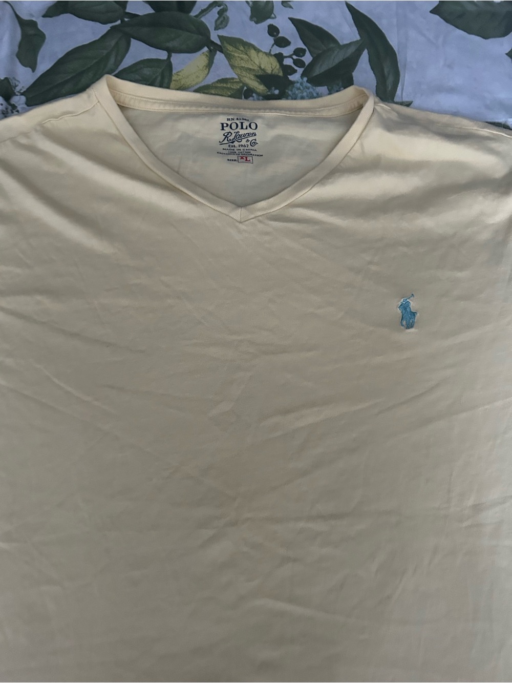 Polo by Ralph Lauren V-Neck Tee in Pale Yellow with Blue Pony